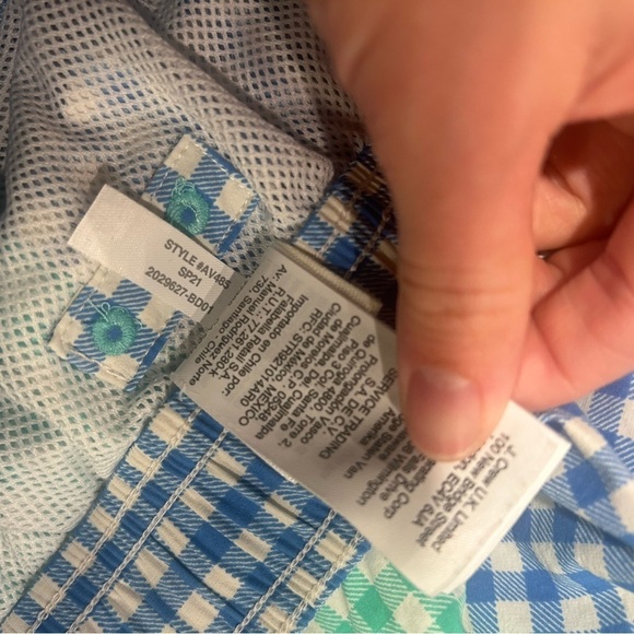 Crewcuts Swim Trunks Boys 12 Lined Gingham Green Blue Beach Ocean - Picture 5 of 12